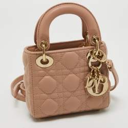 Pre Owned Dior Beige Cannage Leather Micro Lady Dior Tote