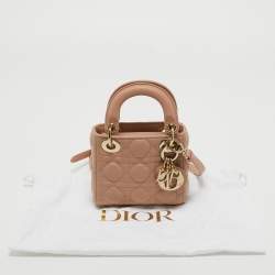 Pre Owned Dior Beige Cannage Leather Micro Lady Dior Tote