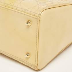 Pre Owned Dior Beige Cannage Patent Leather Medium Lady Dior Tote