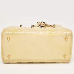 Pre Owned Dior Beige Cannage Patent Leather Medium Lady Dior Tote