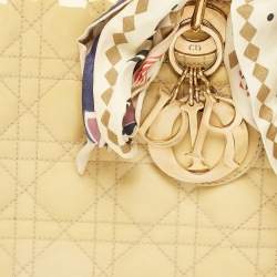 Pre Owned Dior Beige Cannage Patent Leather Medium Lady Dior Tote