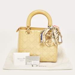 Pre Owned Dior Beige Cannage Patent Leather Medium Lady Dior Tote
