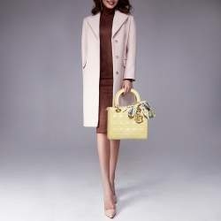 Pre Owned Dior Beige Cannage Patent Leather Medium Lady Dior Tote