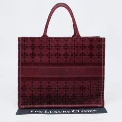 Pre Owned Dior Burgundy Cannage Embroidered Canvas Large Book Tote