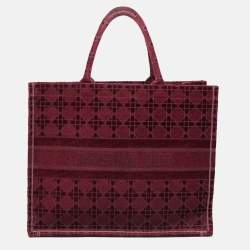 Pre Owned Dior Burgundy Cannage Embroidered Canvas Large Book Tote