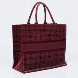 Pre Owned Dior Burgundy Cannage Embroidered Canvas Large Book Tote