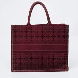 Pre Owned Dior Burgundy Cannage Embroidered Canvas Large Book Tote