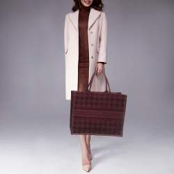 Pre Owned Dior Burgundy Cannage Embroidered Canvas Large Book Tote