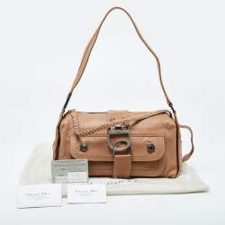 Pre Owned Dior Beige Leather Zip Shoulder Bag