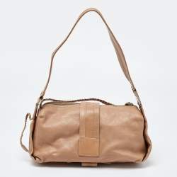 Pre Owned Dior Beige Leather Zip Shoulder Bag