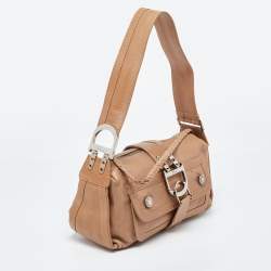 Pre Owned Dior Beige Leather Zip Shoulder Bag