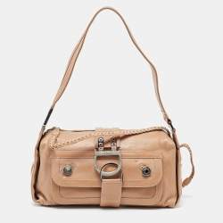 Pre Owned Dior Beige Leather Zip Shoulder Bag