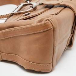 Pre Owned Dior Beige Leather Zip Shoulder Bag