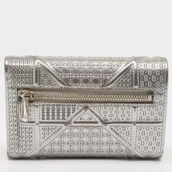 Pre Owned Dior Silver Cannage Patent Leather Diorama Trifold Wallet