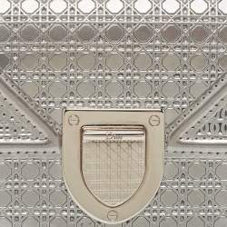 Pre Owned Dior Silver Cannage Patent Leather Diorama Trifold Wallet
