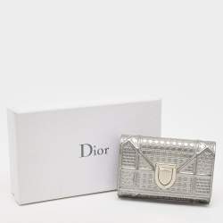 Pre Owned Dior Silver Cannage Patent Leather Diorama Trifold Wallet