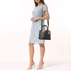 Pre Owned Dior Black Leather Medium Studded Supple Lady Dior Tote