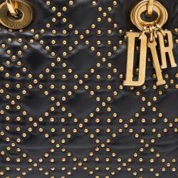Dior Black Leather Medium Studded Supple Lady Dior Tote