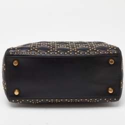 Pre Owned Dior Black Leather Medium Studded Supple Lady Dior Tote