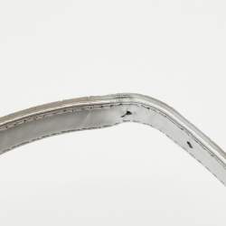 Pre Owned Dior Silver Microcannage Patent Leather Medium Diorama Flap Shoulder Bag