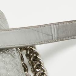 Pre Owned Dior Silver Microcannage Patent Leather Medium Diorama Flap Shoulder Bag