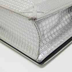Pre Owned Dior Silver Microcannage Patent Leather Medium Diorama Flap Shoulder Bag