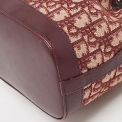 Pre Owned Dior Burgundy Oblique Canvas and Leather Drawstring Chain Bucket Bag