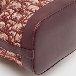 Pre Owned Dior Burgundy Oblique Canvas and Leather Drawstring Chain Bucket Bag