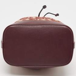 Pre Owned Dior Burgundy Oblique Canvas and Leather Drawstring Chain Bucket Bag