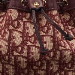 Pre Owned Dior Burgundy Oblique Canvas and Leather Drawstring Chain Bucket Bag