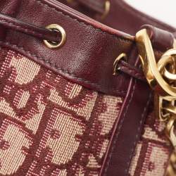 Pre Owned Dior Burgundy Oblique Canvas and Leather Drawstring Chain Bucket Bag