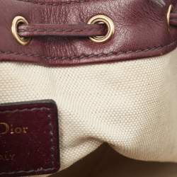 Pre Owned Dior Burgundy Oblique Canvas and Leather Drawstring Chain Bucket Bag