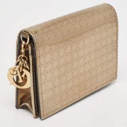 مملوكة مسبقًا Dior Gold Micro Cannage Patent Leather Mini Lady Dior Card Case