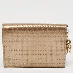 مملوكة مسبقًا Dior Gold Micro Cannage Patent Leather Mini Lady Dior Card Case
