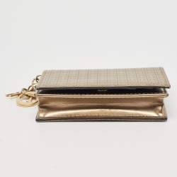مملوكة مسبقًا Dior Gold Micro Cannage Patent Leather Mini Lady Dior Card Case