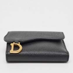 Pre Owned Dior Black Leather Saddle Card Holder