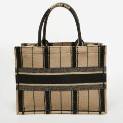 Pre Owned Dior Black/Beige Embroidered Canvas Medium Book Tote