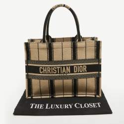 Pre Owned Dior Black/Beige Embroidered Canvas Medium Book Tote