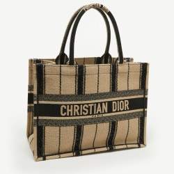 Pre Owned Dior Black/Beige Embroidered Canvas Medium Book Tote
