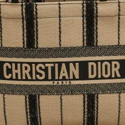 Pre Owned Dior Black/Beige Embroidered Canvas Medium Book Tote