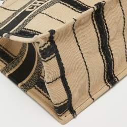 Pre Owned Dior Black/Beige Embroidered Canvas Medium Book Tote