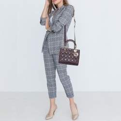 Pre Owned Dior Burgundy Cannage Leather Medium Lady Dior Tote
