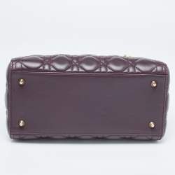 Pre Owned Dior Burgundy Cannage Leather Medium Lady Dior Tote