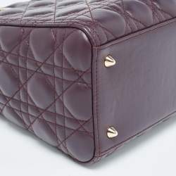Pre Owned Dior Burgundy Cannage Leather Medium Lady Dior Tote