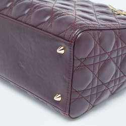 Pre Owned Dior Burgundy Cannage Leather Medium Lady Dior Tote
