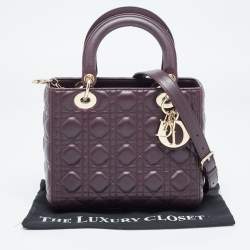 Pre Owned Dior Burgundy Cannage Leather Medium Lady Dior Tote