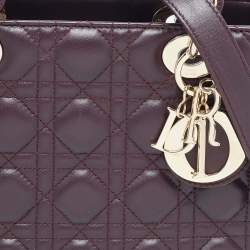 Pre Owned Dior Burgundy Cannage Leather Medium Lady Dior Tote