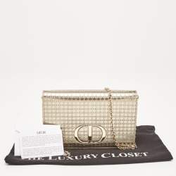 Pre Owned Dior Gold Micro Cannage Patent Leather 2in1 30 Montaigne Pouch Chain Bag