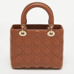 Pre Owned Dior Brown Cannage Leather Medium Lady Dior Tote