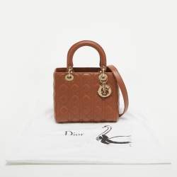 Pre Owned Dior Brown Cannage Leather Medium Lady Dior Tote